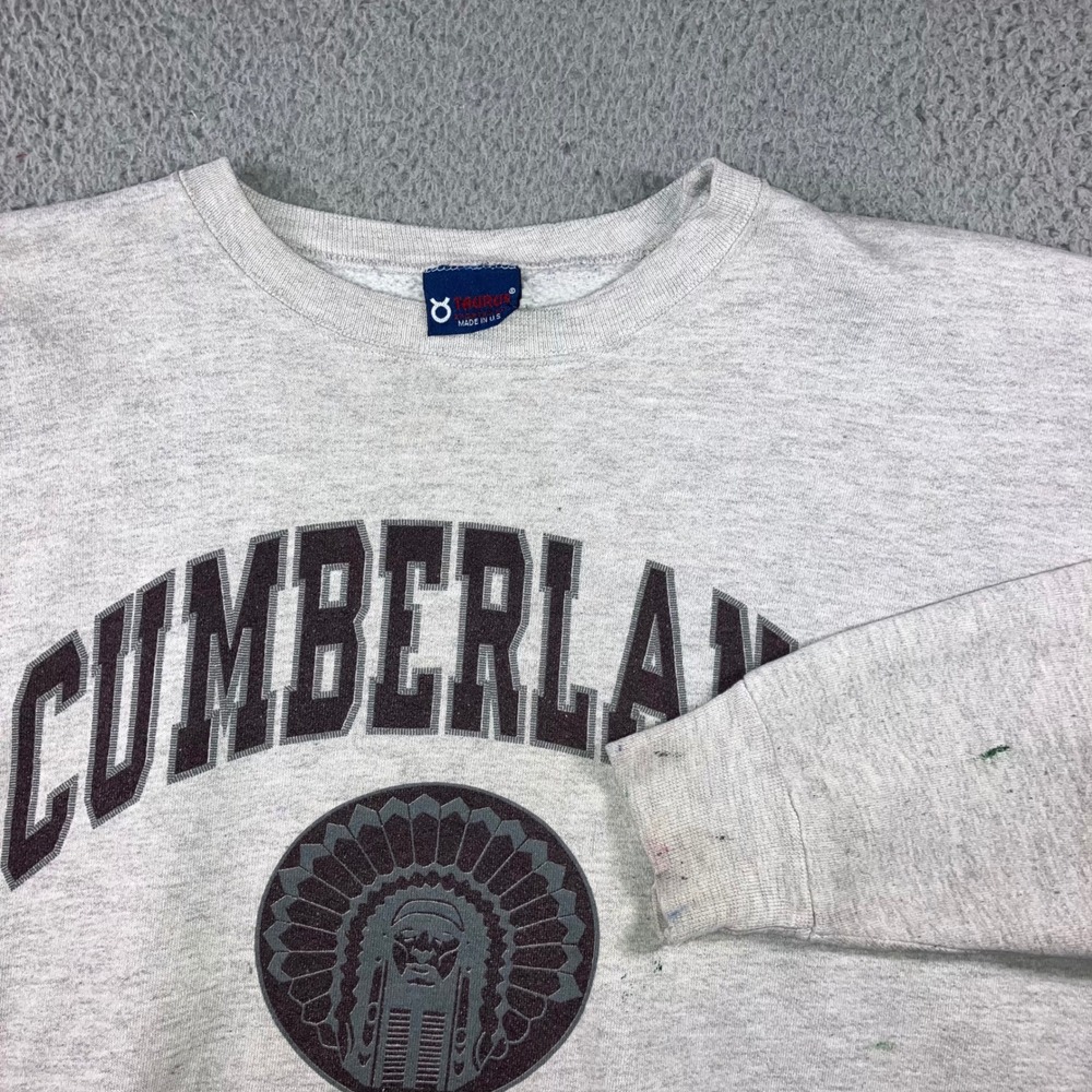 Vtg 90s Taurus Cumberland Indians Sweatshirt 3XL Gray Made USA Relaxed Thrashed